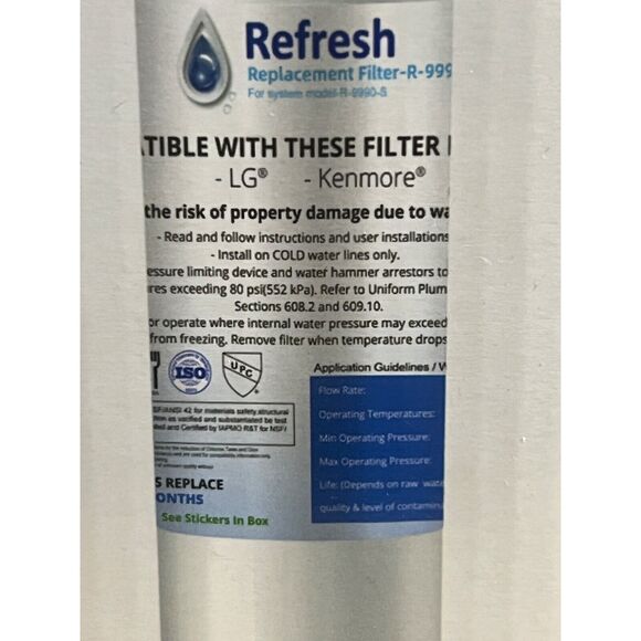 NEW in BOX Refresh Replacement Water Filter R-9990 Fits LG Kenmore Refrigerators - Picture 4 of 16